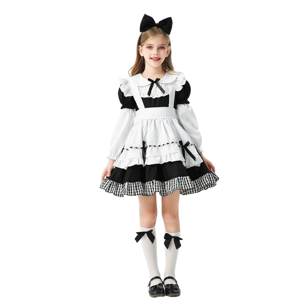 2026 Plaid Long Sleeve Maid Dress Alice Girl Lolita Princess Dress Children's Dress Girls Skirt