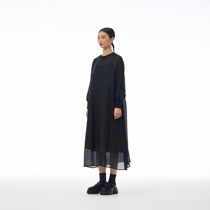 Original high-end loose early autumn Korean long-sleeved dress spring and autumn new loose niche foreign style shirt skirt