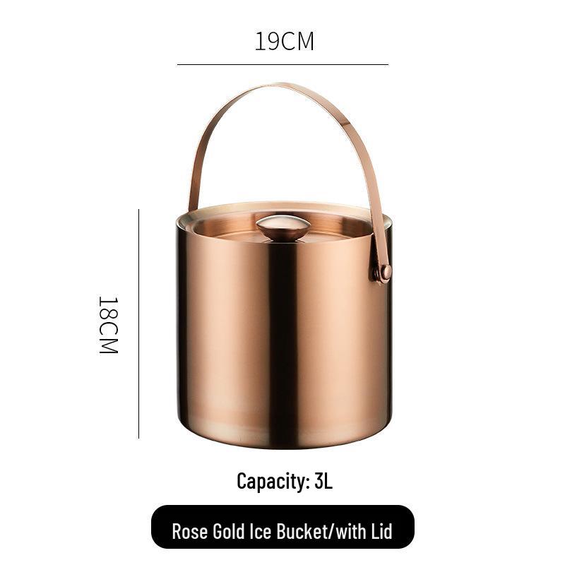 3L Double-Layer Insulated 304 Stainless Steel Ice Bucket with Thickened Handle for Wine & Beer