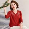 Pastel Women's Floral Embroidered Rhinestone V-Neck Knit Sweater