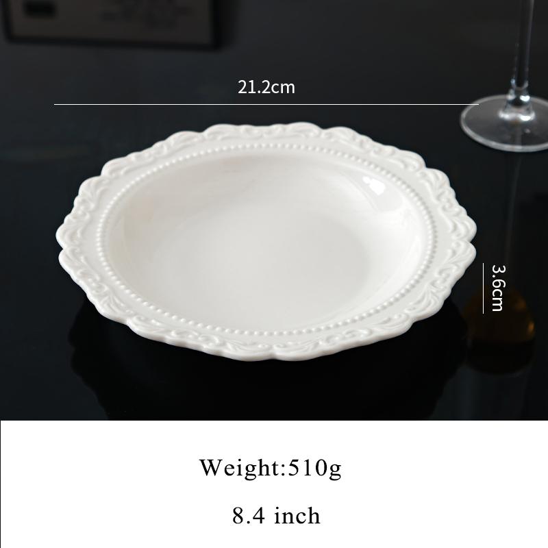 Ceramic Relief Dinner Dishes Household French New Underglazed Colour White Vintage Kitchen Tableware Exquisite Aesthetic Plate
