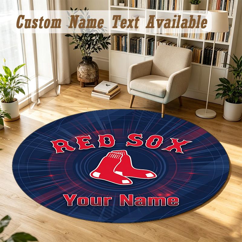 Round Rug Custom NameBoston Red Sox Pattern Non Slip Carpet Home Floor Decor