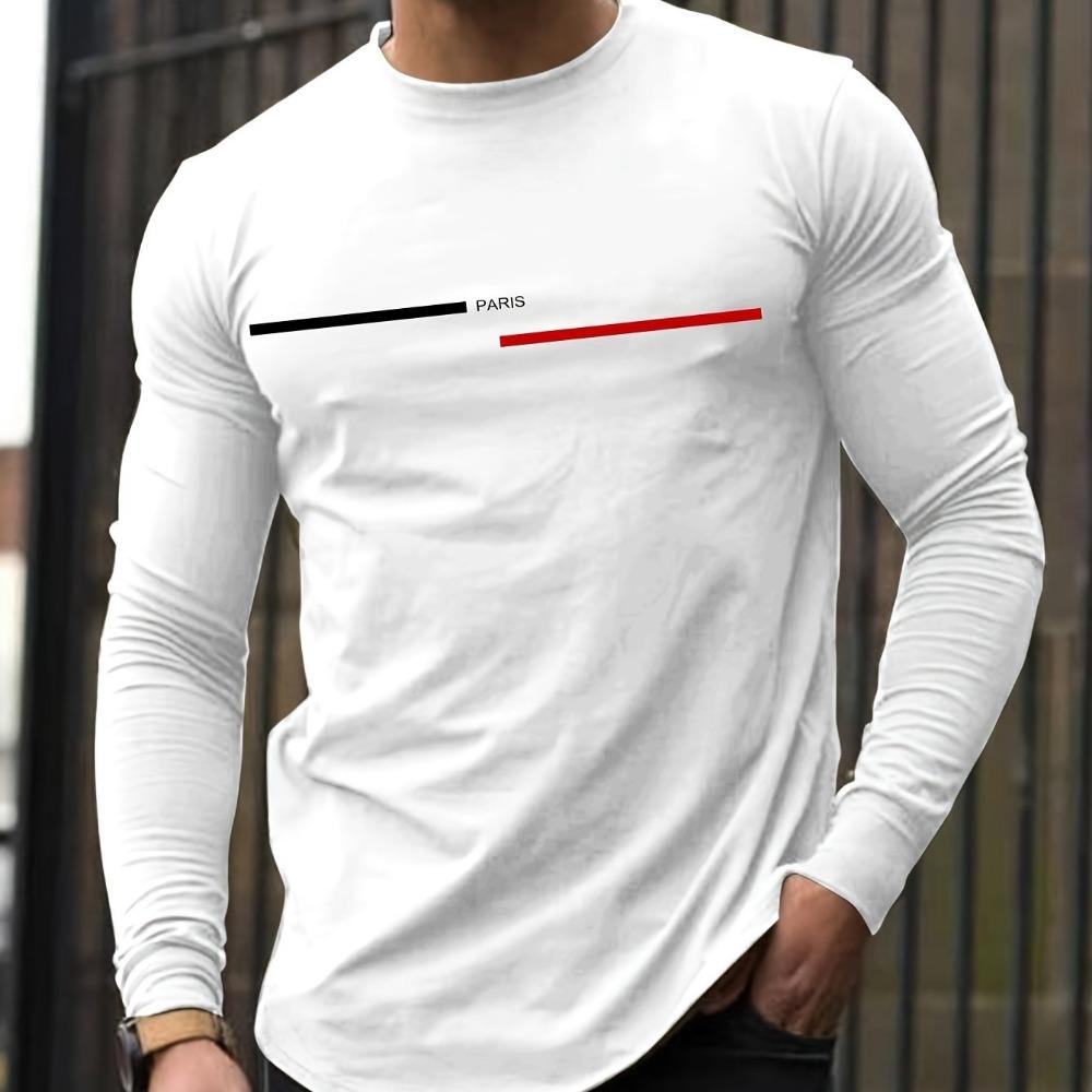 

Men s Casual Sports ROME Letter Printed Round Neck Long Sleeved T-shirt Top XL