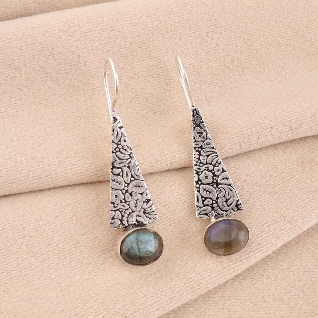 Natural Labradorite Gemstone 925 Sterling Silver Jewelry Handmade Earrings 1.9" EE-165-36