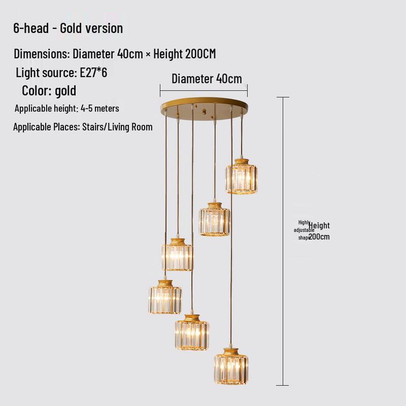 

NuFeng Modern Crystal Gold 6-Head Rechargeable Pendant Light