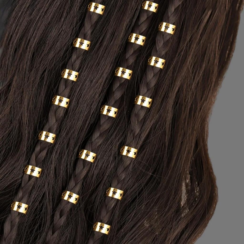 30pcs/set Metal Pentagram Hair Rings Set Dreadlocks Beads Hair Braid Rings Clips Dread Locks Hair Braiding Cuffs Decoration