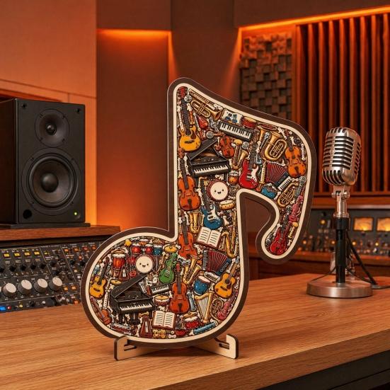 Ornament Puzzle Jigsaw Notă Muzicală Instrument, Puzzle 3D din Lemn Notă Muzicală, Artă de Afișare Instrumente Muzicale, Cadou pentru Pasionații de Muzică