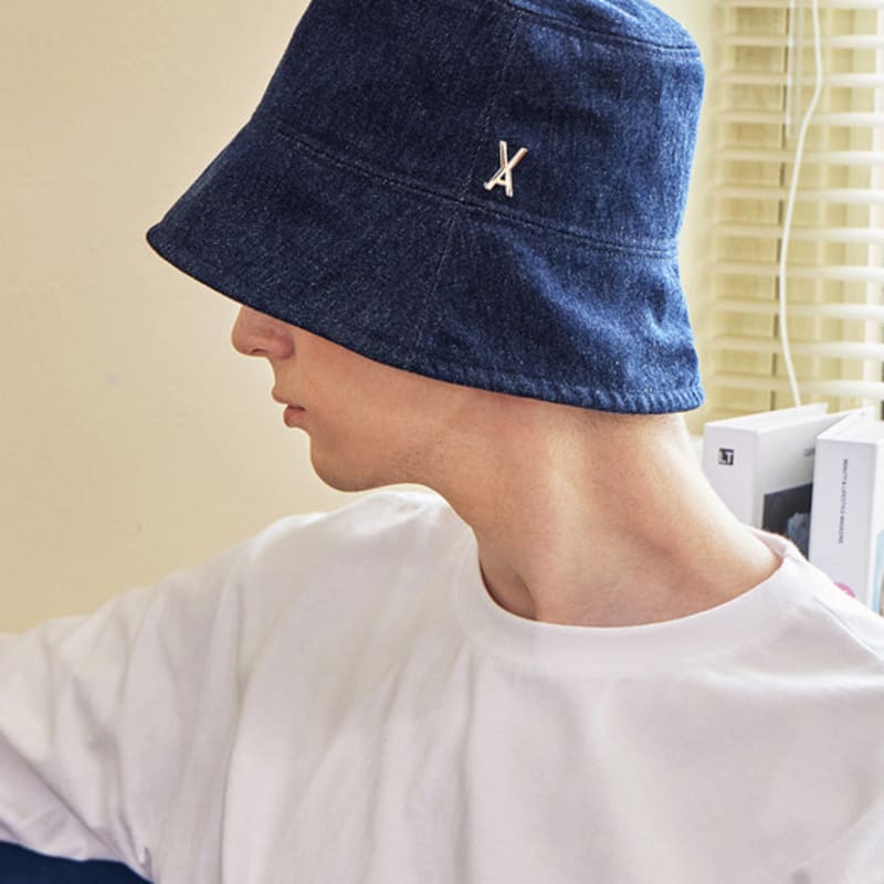 VARZAR VA Studded Non-Washed Denim Drop Bucket Hat Indigo