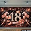 2D 18th Birthday Photography Background, Black Rose Gold Themed Party Backdrop Banner