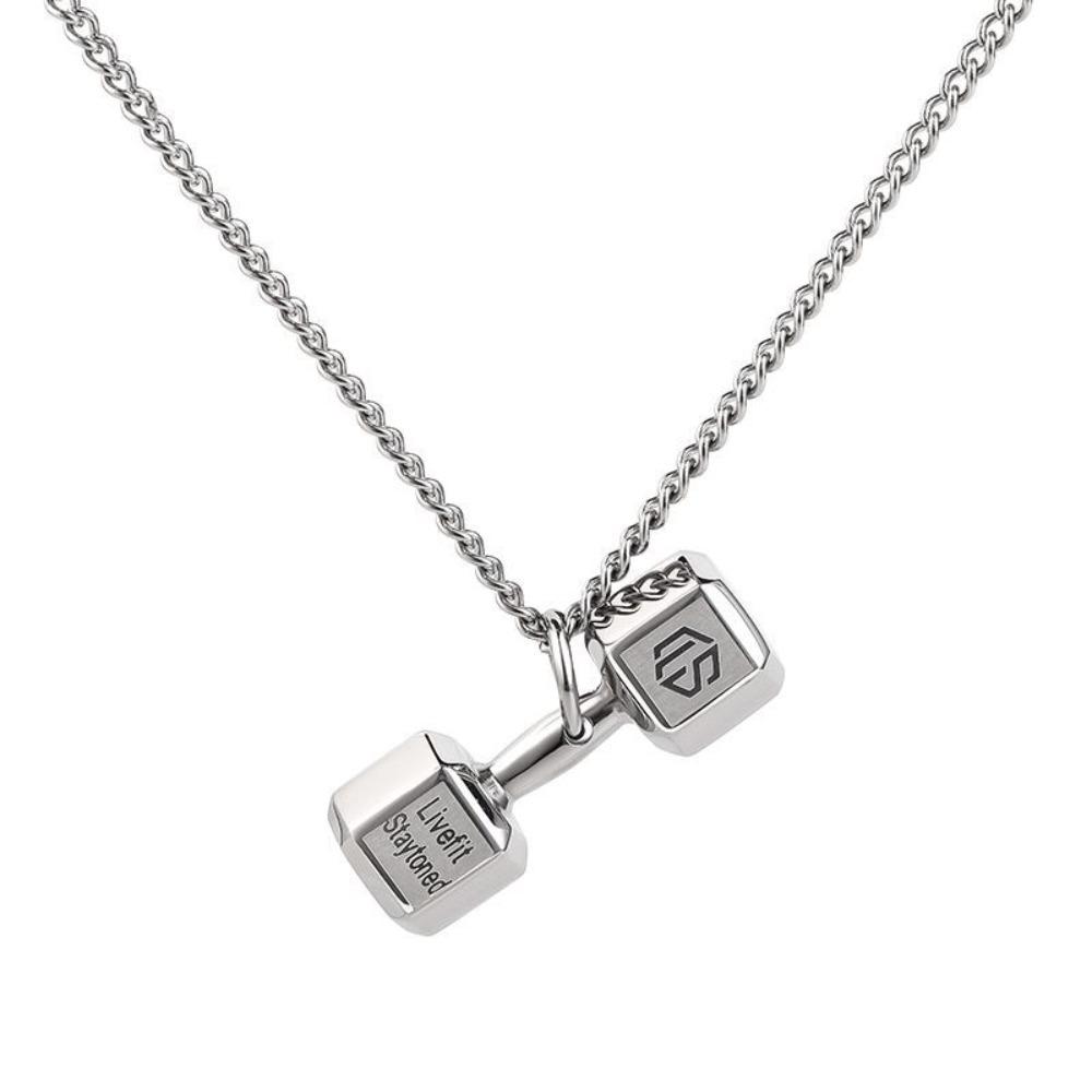 

Dumbbell Necklace Men s Titanium Steel Sports Pendant Barbell Pendant Hip Hop Trendy Cool