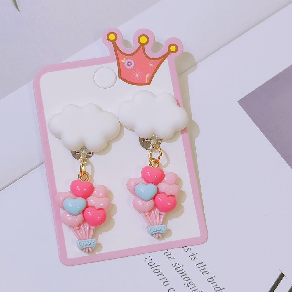 Cute Cloud Balloon Earrings for Girls - No Piercing Princess Style Dangle Clips