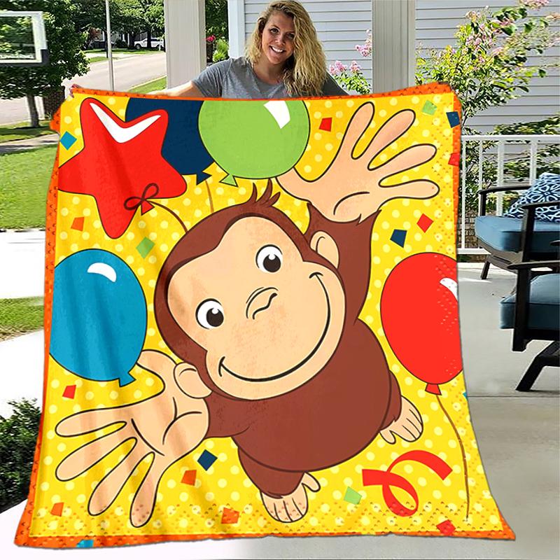 1pc Blanket Curious George Print Design, Lightweight Blanket for Sofa, Bed- Soft &Warm, Gift for All Seasons like Christmas, Halloween