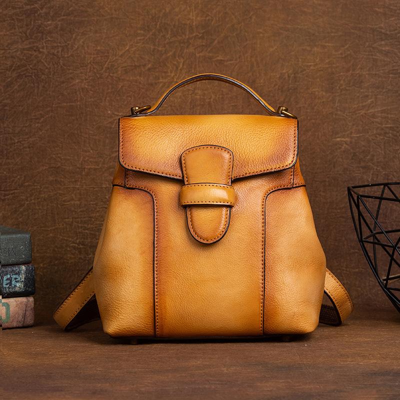 

2025 Vintage Leather Shoulder Crossbody Bags For Women Luxury Backpacks Chinese Style Solid Female Backpack Travel Commuting Bag 19-9-26 cm жовтий