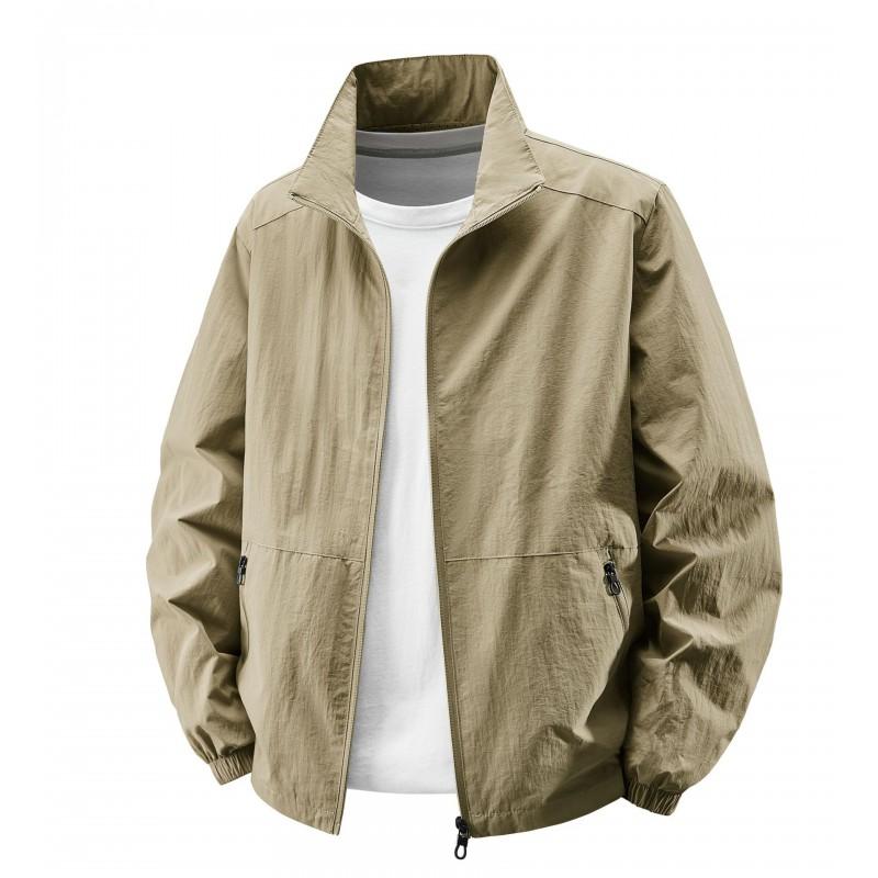 Mens Lightweight Stand Collar Jacket Casual Windproof Nylon Outerwear Daily Wear