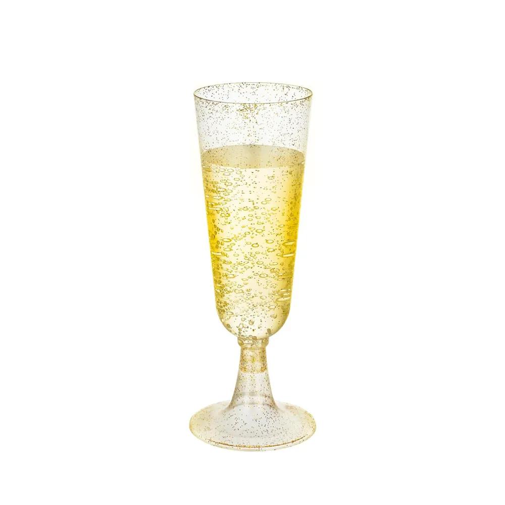50/25 Champagne Glasses Disposable Cocktail Plastic Red Wine Tall Glasses Gold Powder Martini Glasses Party Bar