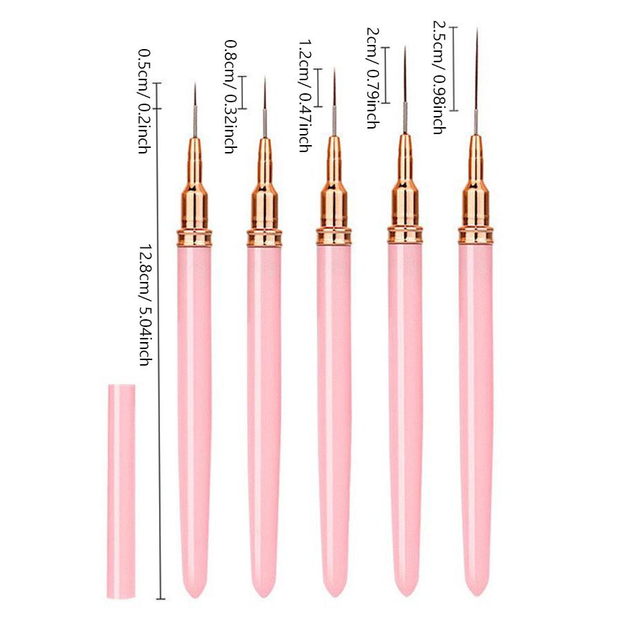 5Pcs Nail Art Liner Brush Set, French Stripe Line Painting Drawing Flower Pen for Acrylic & Gel Polish Manicure Tool