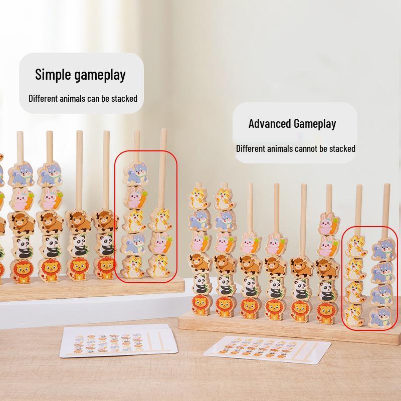 Solid Wood Animal Beading Ring Toss Game & Color Sorting Blocks for Young Children's Educational & Cognitive Development.