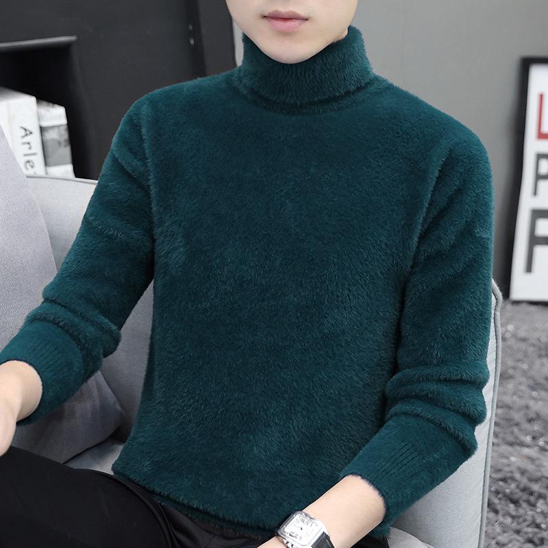Unisex Mink Velvet High-Neck Sweater: Autumn/Winter Thick Fleece-Lined Knit for Men and Women.