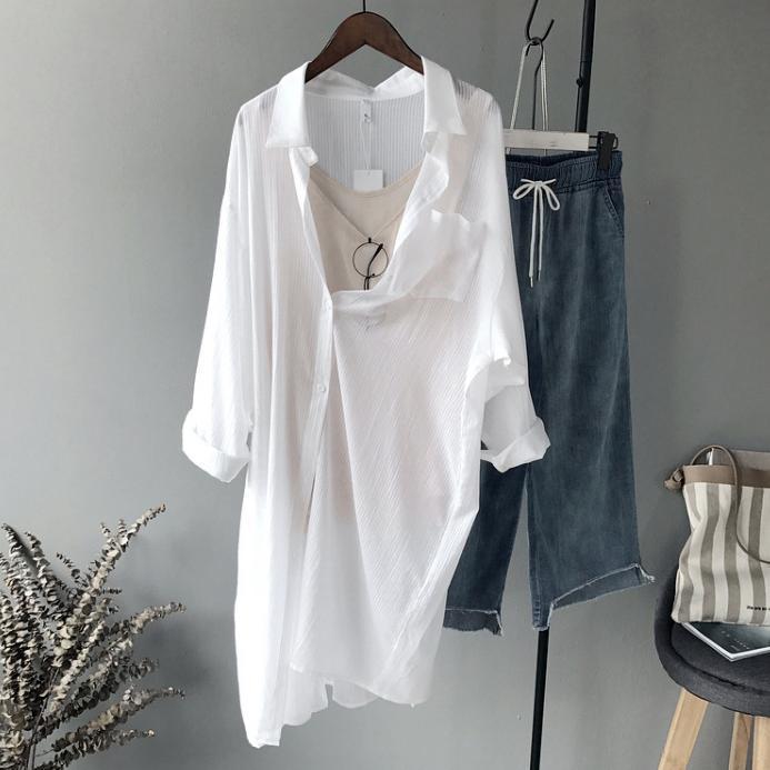 Women's 2025 Summer Mid-Length Korean Style UV Protection Lightweight Breathable Cardigan