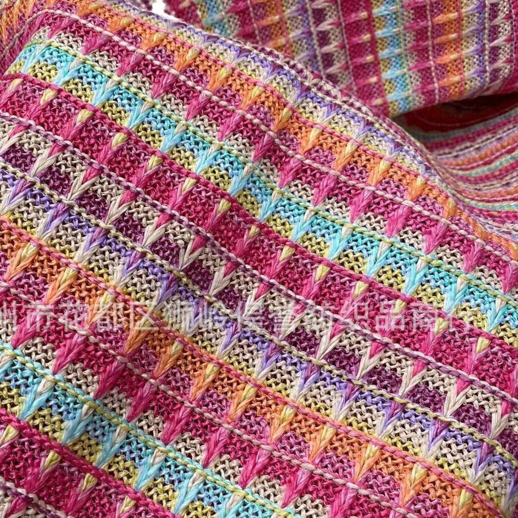 1yard Color Woven Stripes PP Raffia Woven Fabric Breathable PP Straw Fabric for Handbags, Bags, Shoes and Hats Craft Fabric