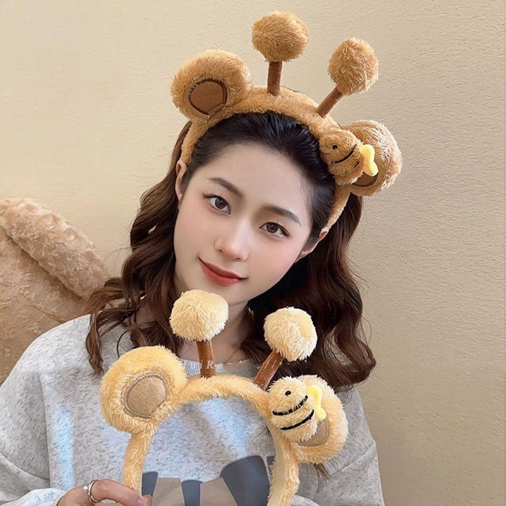 Wash Face Headband Bee Plush Headband Animal Cute Plush Hairband Cute Cartoon Hair Hoop  Adult
