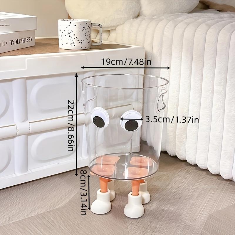 Modern Transparent Trash Can with Eyes & Four Legs, Cylindrical Plastic Bin, Stylish Discreet Waste Basket, Suitable for Office, Room