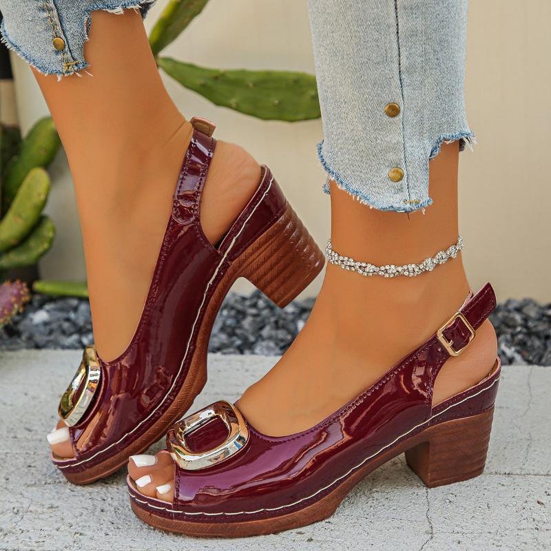 2026 New Large Size Wedge Heel One-word Sandals Women's European and American Style Metal High-heeled Cool Slippers