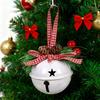 Christmas Bell Ornaments with Pinecones Berries Plaid Bow Rustic Metal Jingle Bells Xmas Tree Hanging Decor for Holiday Door Window Tree Party Decor