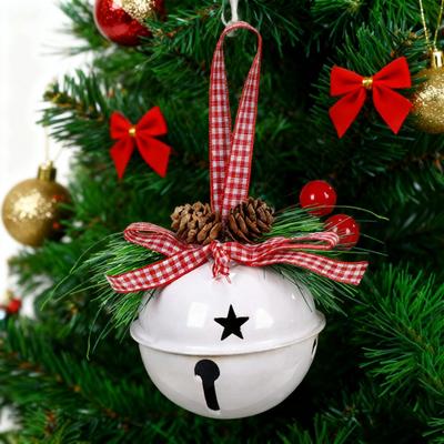 Christmas Bell Ornaments with Pinecones Berries Plaid Bow Rustic Metal Jingle Bells Xmas Tree Hanging Decor for Holiday Door Window Tree Party Decor