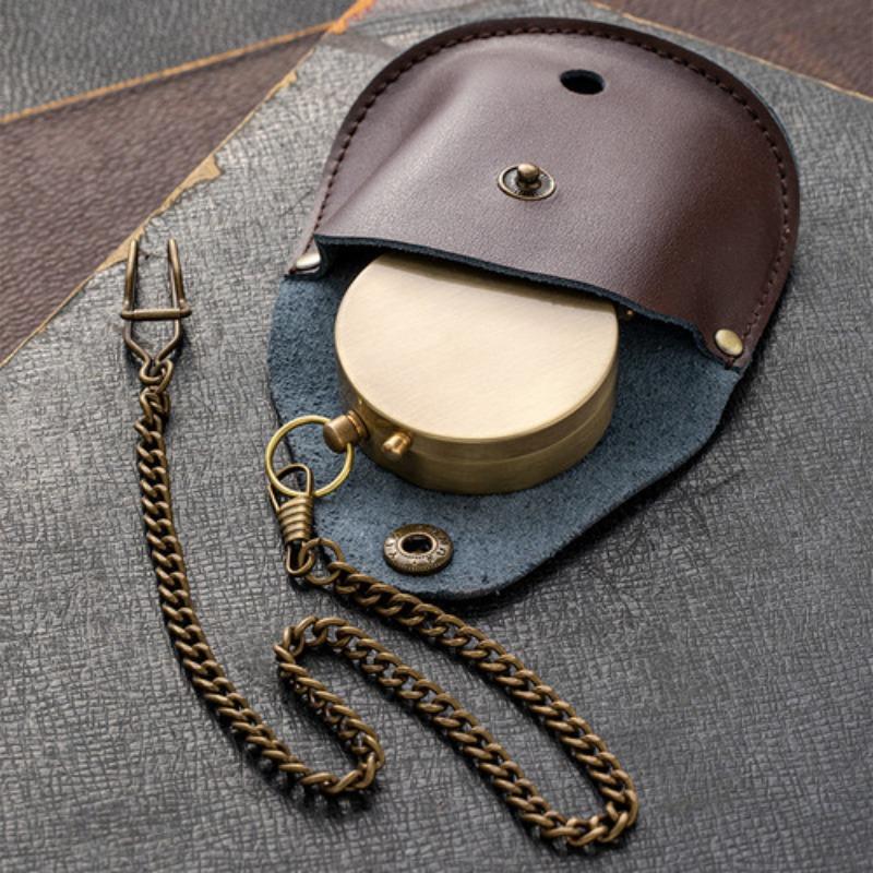 Retro Compass Storage Bag Multifunctional Pocket Watch Protective Leather Case Outdoor Survival Tool Leather Case