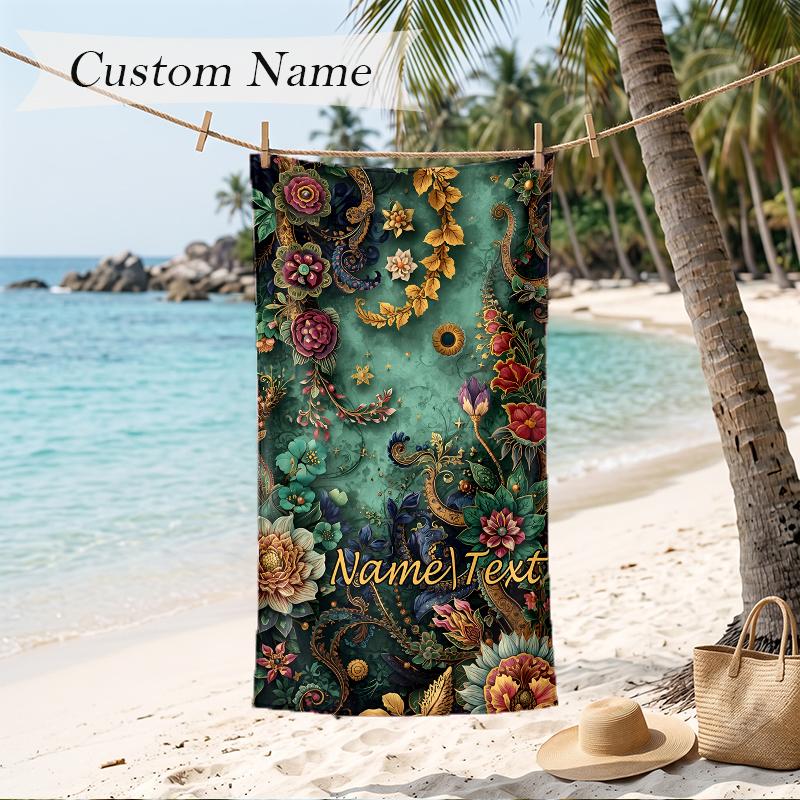 Retro Peacock Custom Name Printed Beach Towel Personalized Soft Towel For Swimming Beach Travel