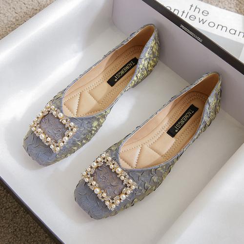 

Fashion Flat Shoes for Women s New Flat Heel Pearl Shallow Mouth Soft Bottomed Women s Summer Boat Shoes Ladies Plus Size 41-46 31 синий