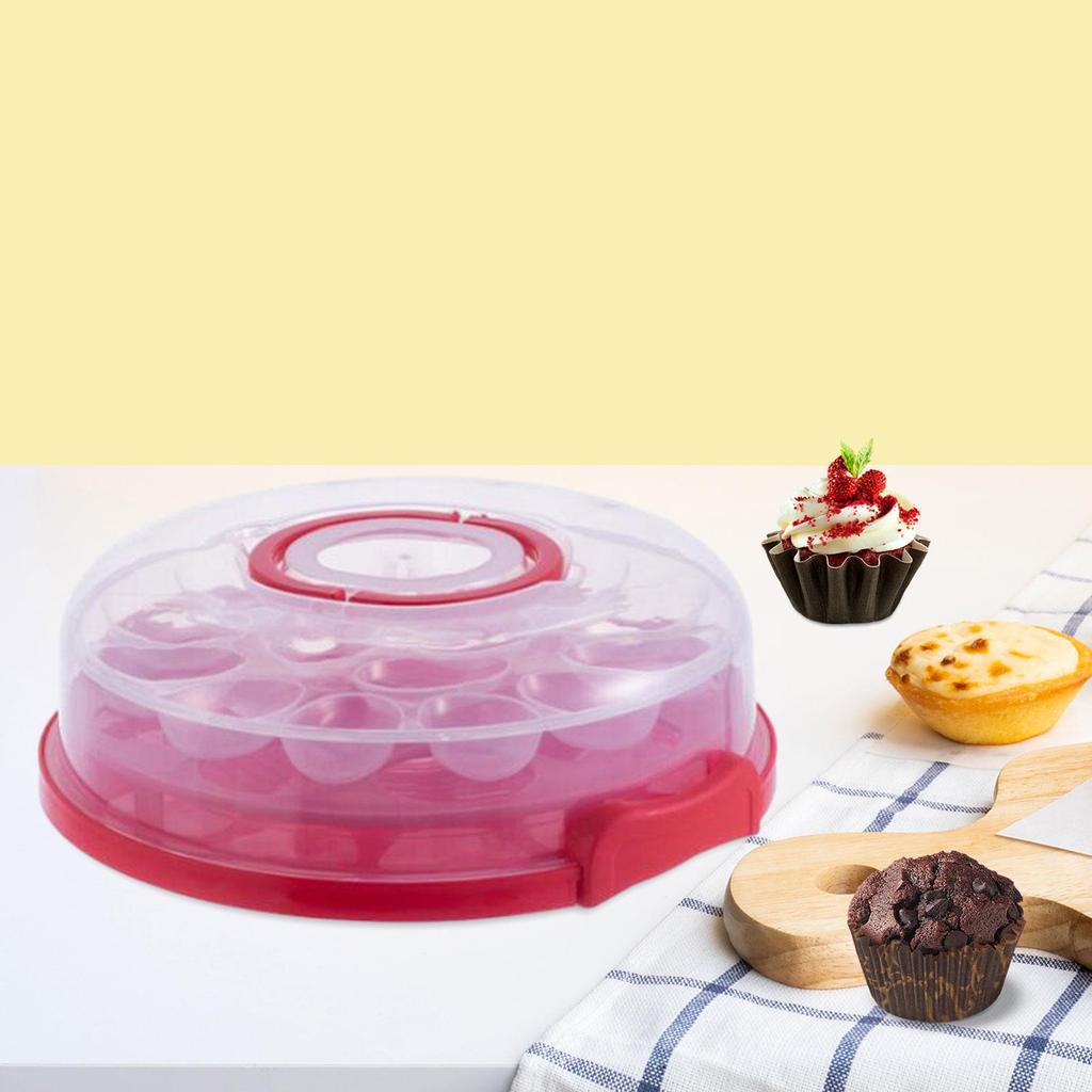 Cake Carrier with Lid Portable Pie Cupcakes for Party Cupcake Picnic Red