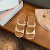 Fashion Summer Women Elegant Bow Square Toe Open Toe Low Heel Sandals Slip on Soft-soled Casual Simple Beach Slippers Sandalias Mujer