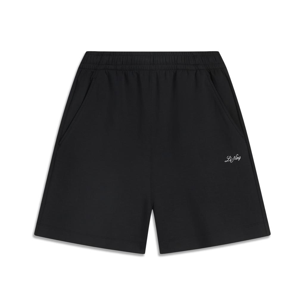 Li Ning Sports Trend Series Solid Color Mid Waist Breathable Versatile Straight Leg Casual Shorts Women shorts Black AKSV178-4