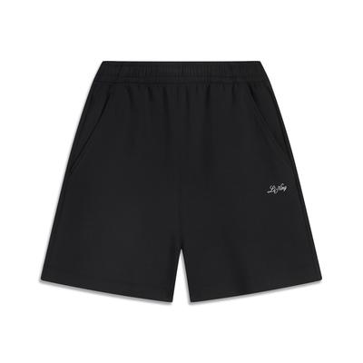 Li Ning Sports Trend Serie Einfarbig Mittelhoch Atmungsaktiv Vielseitig Gerades Bein Lässige Shorts Damen Shorts Schwarz AKSV178-4