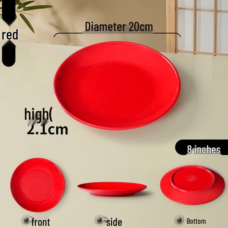 Melamine Round Plate: Porcelain-Look, Two-Color, for Commercial Use In Restaurants and Buffets - Perfect for Fast Food, Rice Bowls, and Cold Dishes.