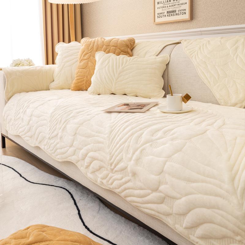 

Winter Padded Thickened Sofa Cushion Short Plush Non-slip Seat Cushion Universal In All Seasons Simple Solid Color Sofa Cover 90*160cm