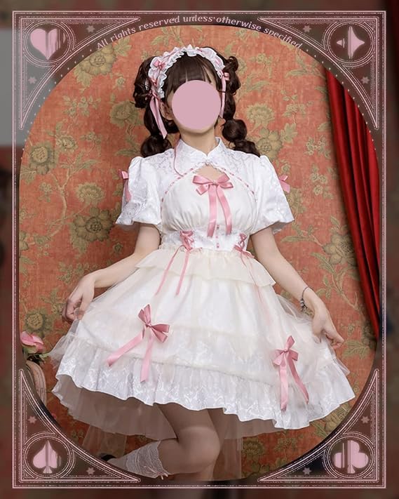 JIURUN Cosplay Lolita Gothic Lolita Costume with 3D Panel Anime Bow Tie Plus Mori Sweet Gothic Ladylike Size One-Piece Pattern, Ruffles, Joints,