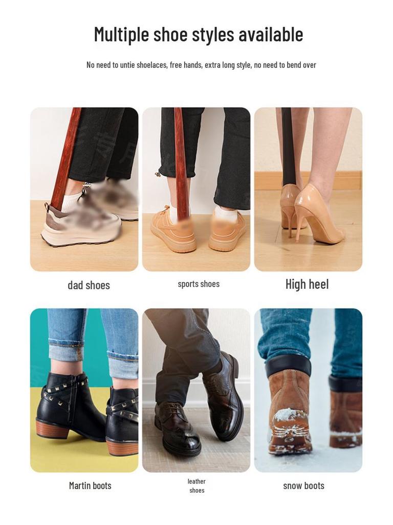 Walnut Wood Long Handle Shoehorn - Extended Shoe Lifter for Easy Use
