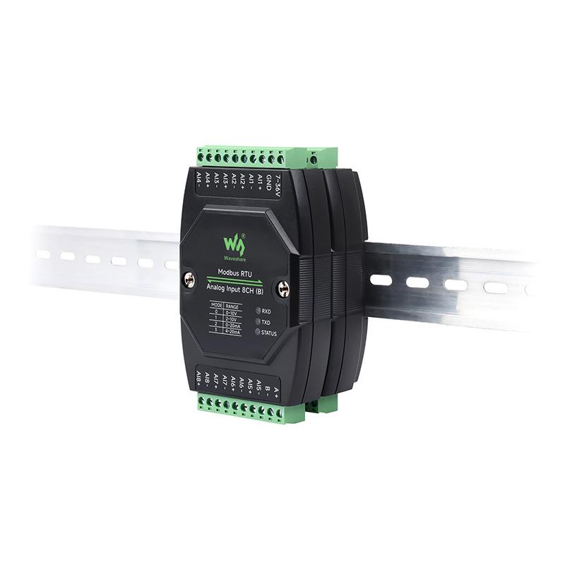 8-Channel Industrial Analog Input Module, DIN Rail Mount, 12-Bit Precision, Modbus RTU