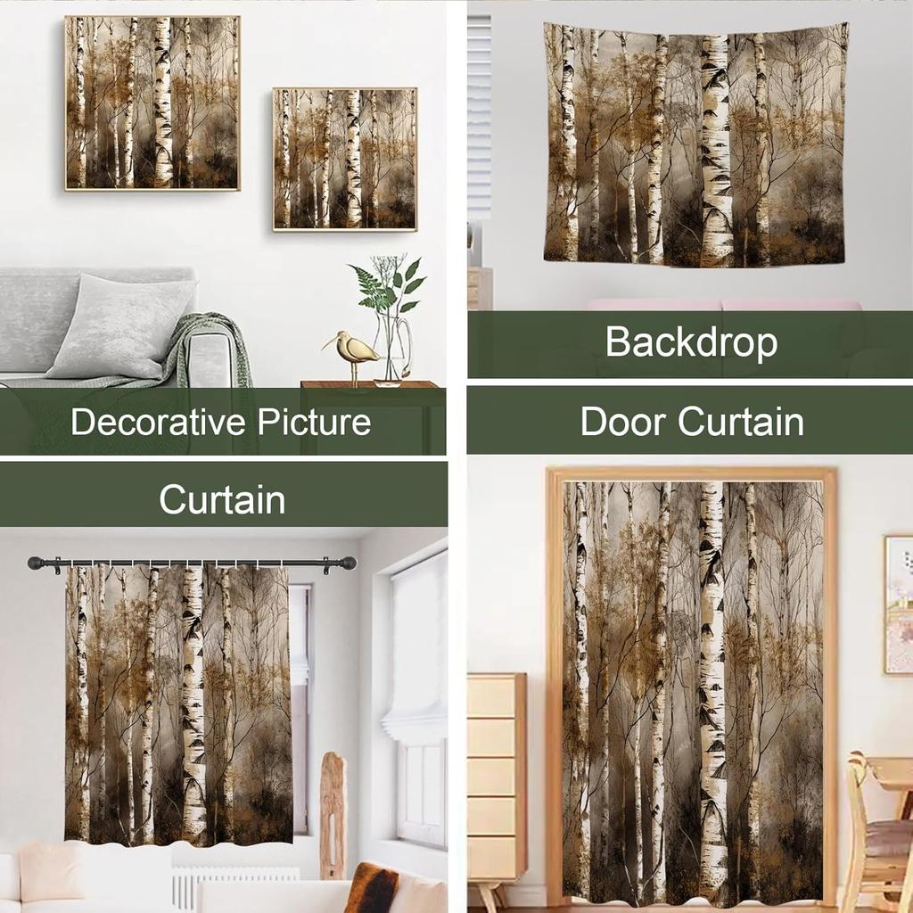 Birch Tree Forest Shower Curtain Machine Washable All Season Waterproof Privacy Protection Nature Design Rustic Hooks Included