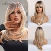 EASIHAIR Dark Brown Black Synthetic Wigs with Bangs Medium Straight Layered Natural Hairs for Women Daily Cosplay Heat Resistant