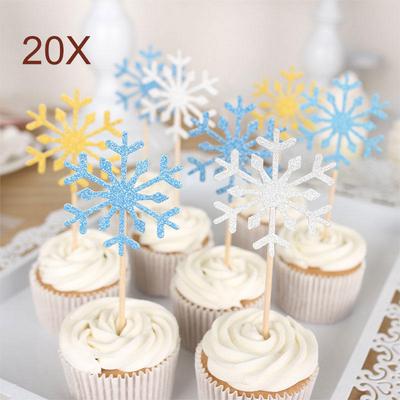 20pcs Set Christmas Cake Topper Paper Wood Wedding Handmade