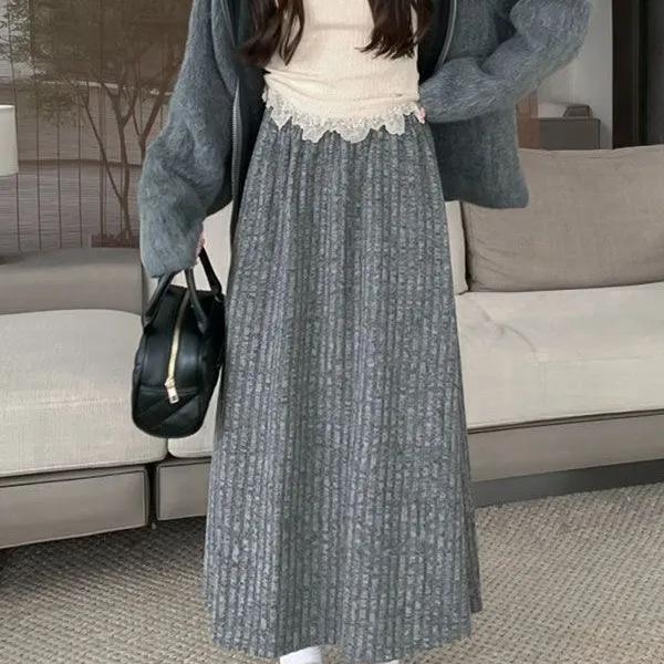 

Женская осенне-зимняя удобная мягкая и элегантная юбка до середины бедра, длинная юбка А-силуэта с завышенной талией One Size