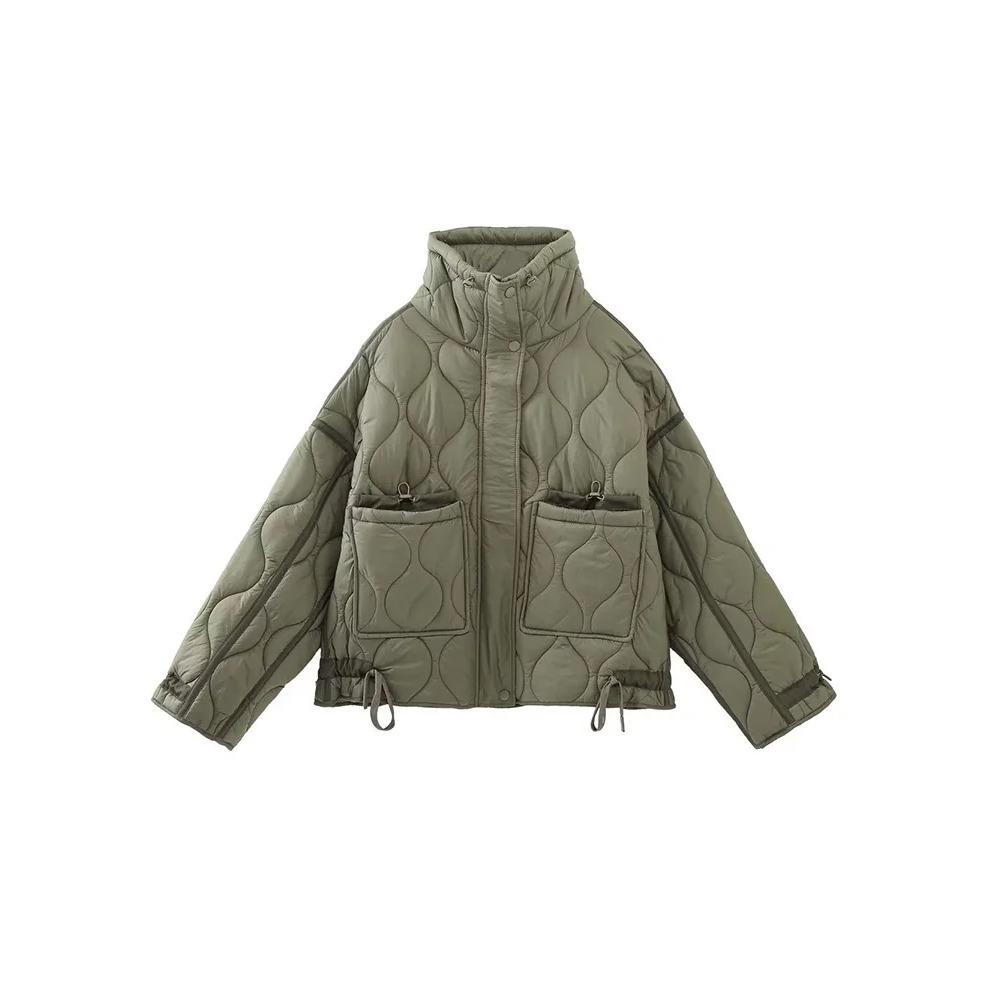 

Женская модная теплая хлопковая куртка на осень и зиму, с воротником-стойкой, длинными рукавами, передней молнией с пуговицами, винтажная куртка L