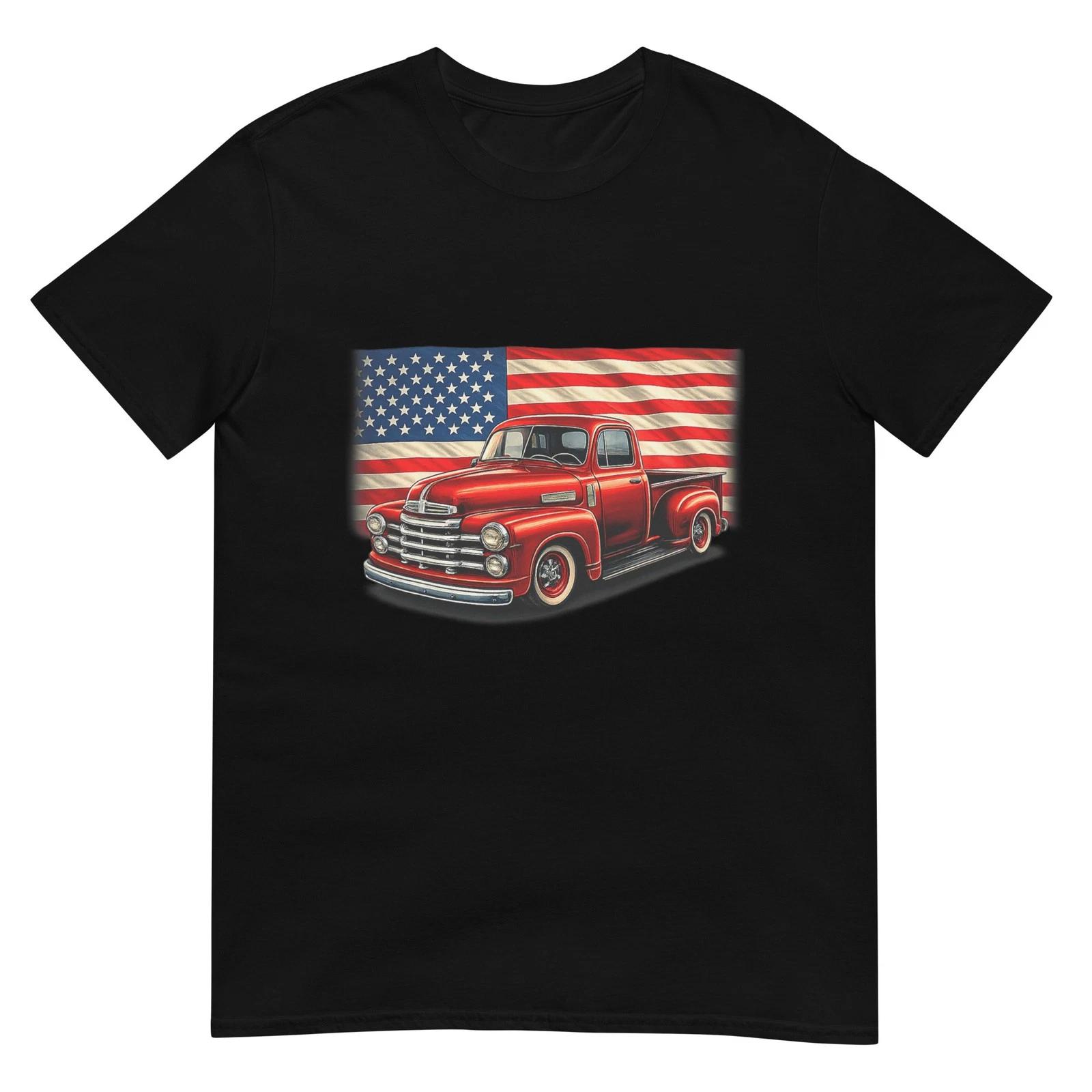 Classic Old Pickup Truck 4th of July Patriotic American Flag T-Shirt 4XL
