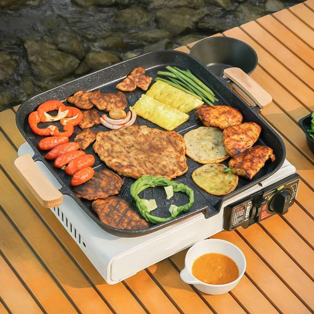 with Oil Outlet Korean Square Grill Pan Nonstick Barbecue Plate Portable Griddle  Camping