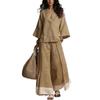 Autumn Women V-Neck Seven Sleeve Fashion Set French Elegant Casual Loose Holiday Wide Leg Pants Outfit Streetwear