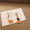 Cute Cat Pumpkin Cartoon Earrings For Women Funny Black White Kitten Fishbone Bowknot Dangle Earring Girls Christmas Party Gifts